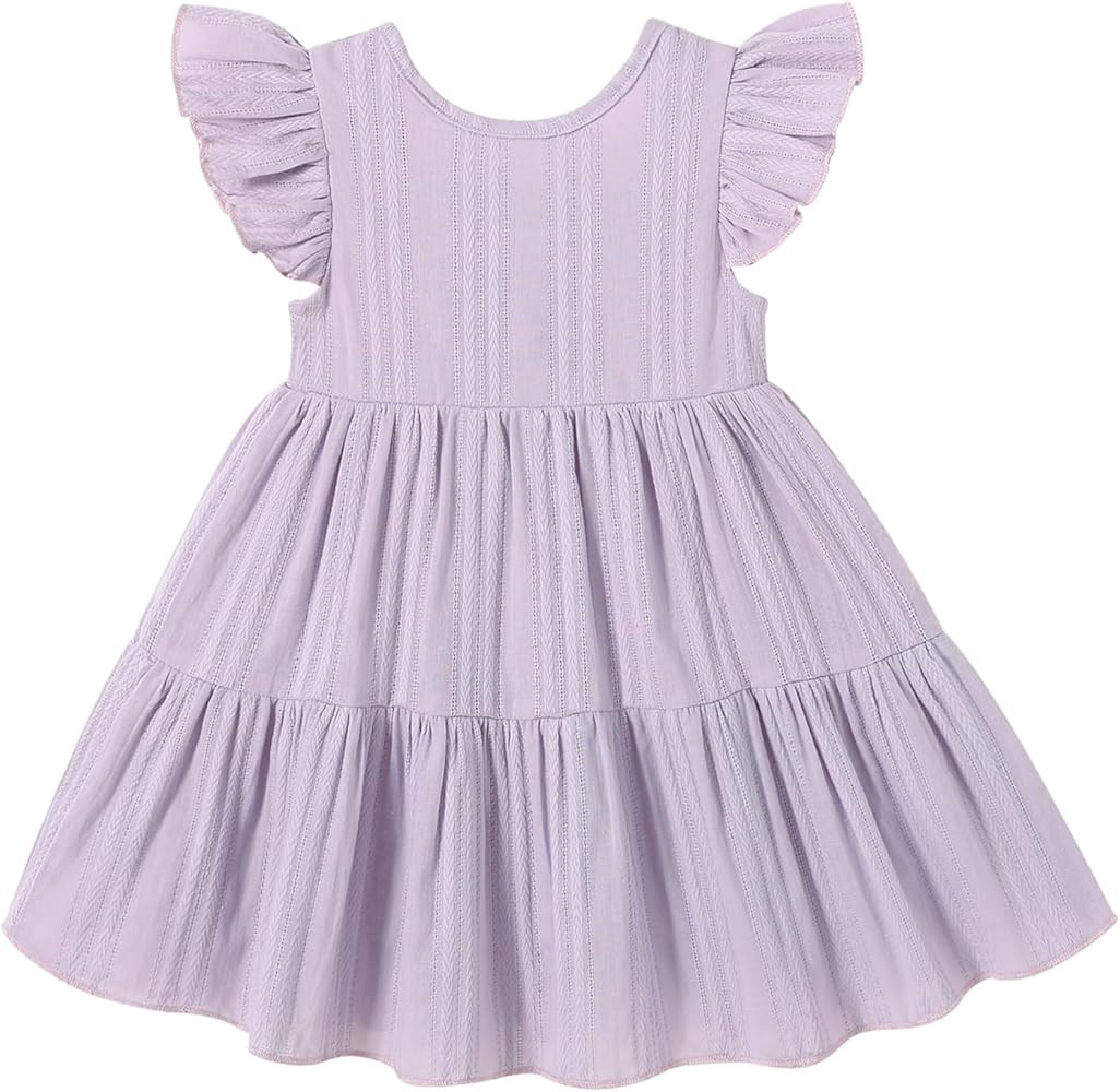 YOUNGER TREE Toddler Baby Girl Boho Dress Linen Ruffle Sleeveless Casual Dress Kids Solid Floral ... | Amazon (US)