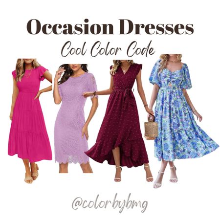 Cool Color Code Occasion Dresses

Cool Winter or Cool Summer

Colors in order from left to right 

1. Rose 
2. Lilac
3. Swiss Dot Wine Red
4. Floral Blue

#LTKstyletip #LTKfindsunder50