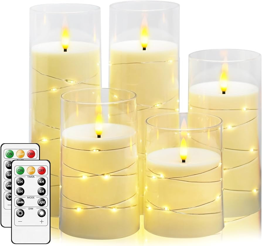 Flameless Candles,with Embedded Star String, Battery Operated Candles Flickering LED Pillar Candl... | Amazon (US)