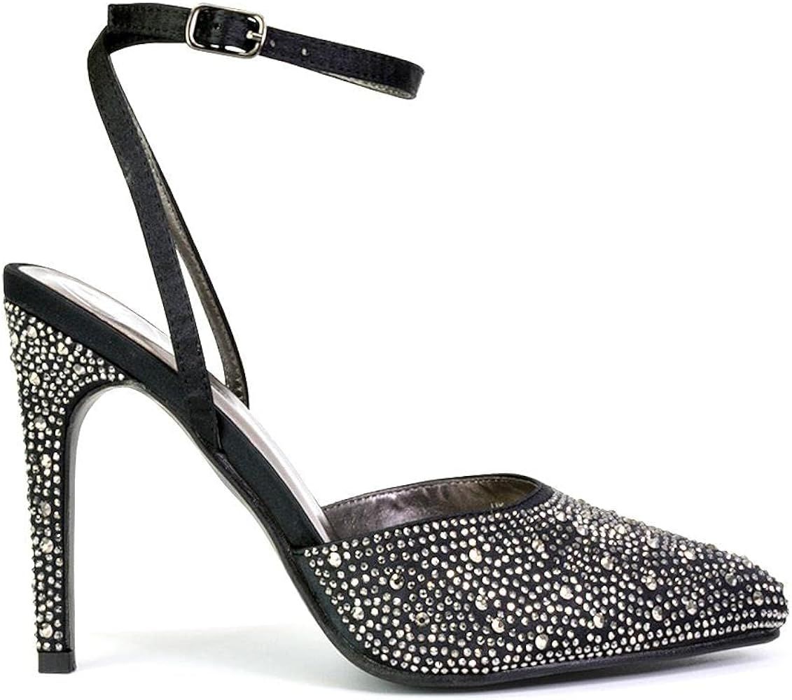 ESSEX GLAM Womens Wedding Shoes Ladies Strappy Sparkly Diamante Satin Stiletto Heel Bridal Pumps ... | Amazon (US)