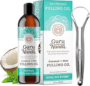 GuruNanda Oil Pulling Mouthwash with Coconut & Peppermint Oils and Tongue Scraper for Fresh Breat... | Amazon (US)