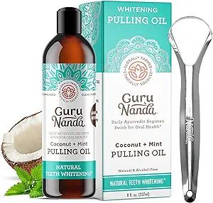 GuruNanda Oil Pulling Mouthwash with Coconut & Peppermint Oils and Tongue Scraper for Fresh Breat... | Amazon (US)