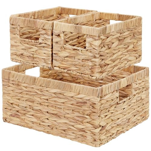 Vagusicc Wicker Basket, Set of 3 Hand-woven Storage Baskets for Organizing, Water Hyacinth Wicker Storage Basket Bins with Handles, Small Toilet Paper Storage Baskets for Shelves Pantry Baskets | Amazon (US)