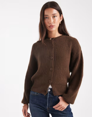 ASOS DESIGN knit cardigan with cocoon sleeve in brown | ASOS | ASOS (Global)