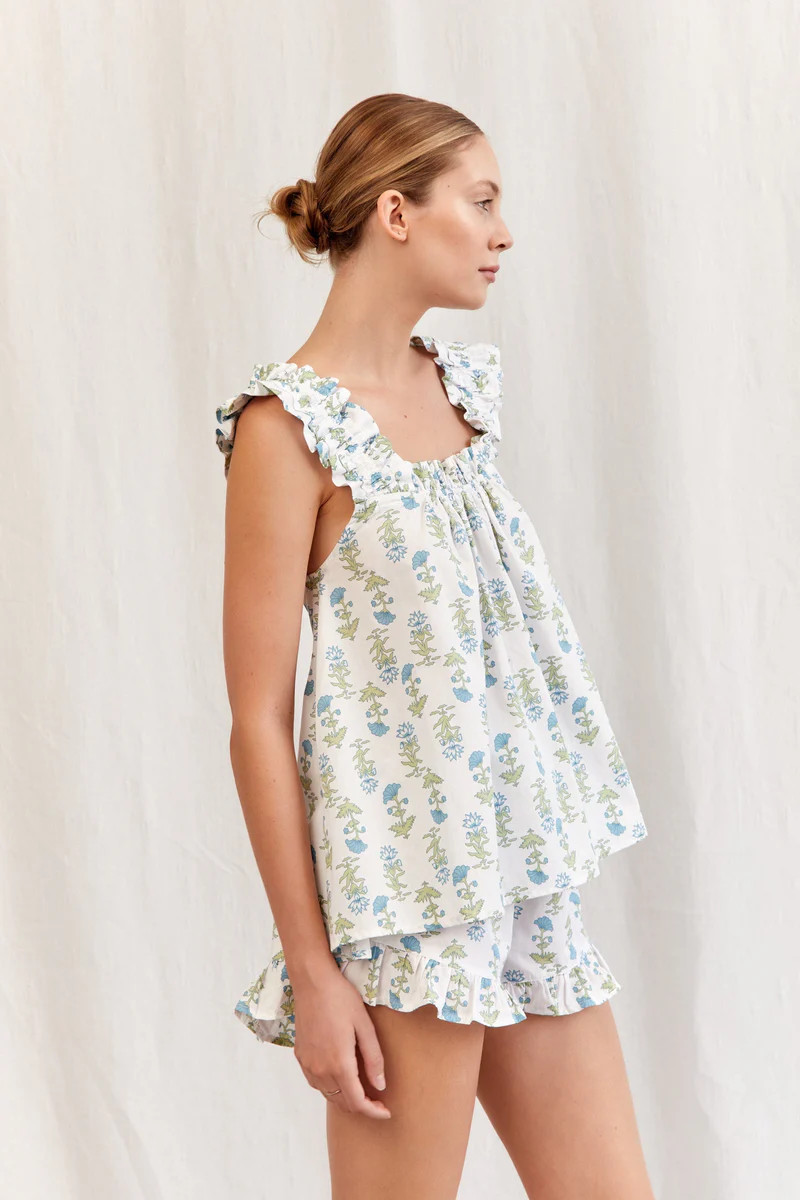 Nicolette Sleep Set - Cotton - Lotus Flower - Blue | Piyama