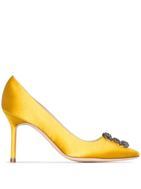 yellow Hangisi 90 crystal buckle silk satin pumps | Farfetch (US)