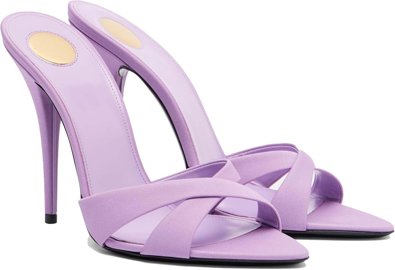 THESHY Women’s Stiletto Heel Slide Sandals Open Toe Criss Cross Straps Slip on Dress Heels with... | Amazon (US)