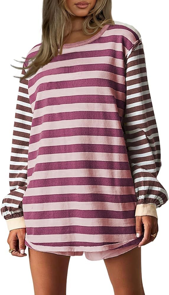 AMEBELLE Tops for Women Trendy Oversized Long Sleeve Shirts for Women Y2K Tops Stripe Tee Womens ... | Amazon (US)