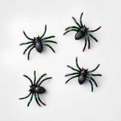 4pk Small Spiders (Black/Green) Decorative Halloween Props - Hyde &#38; EEK! Boutique&#8482; | Target