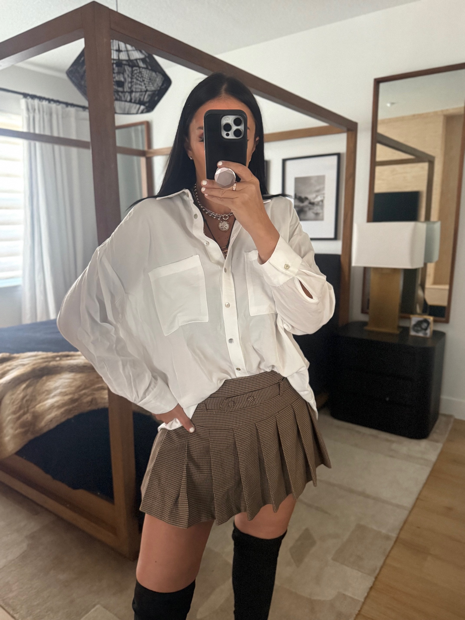 Oversized shirt wearing size small. Skort wearing size medium. 