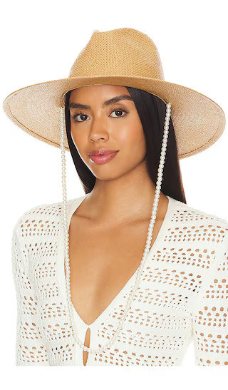 Lele Sadoughi Pearl Strand Straw Hat in Tan. | Revolve Clothing (Global)