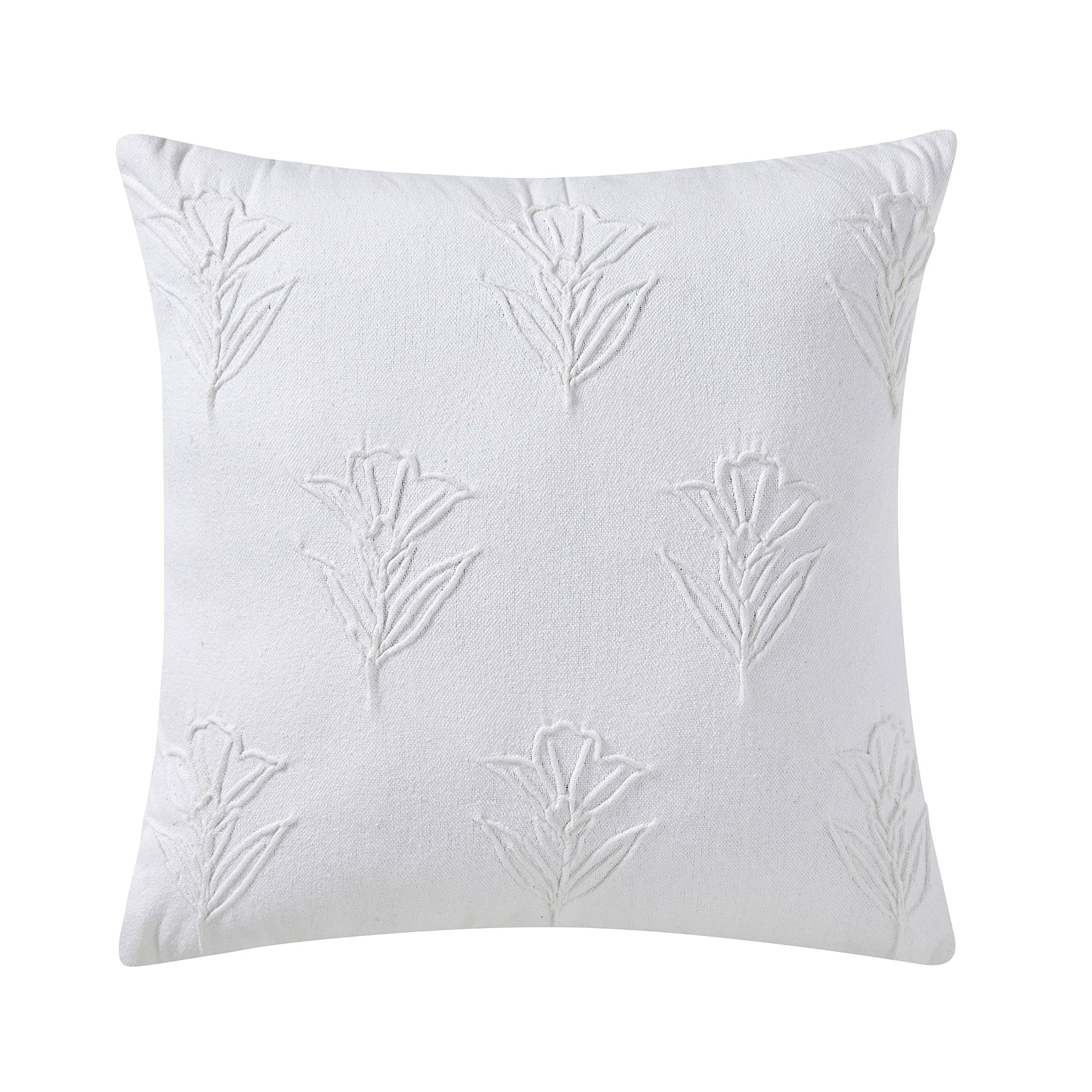 Beautiful Floral Pleated Cotton Decorative Pillow by Drew Barrymore, 20" x 20", White | Walmart (US)