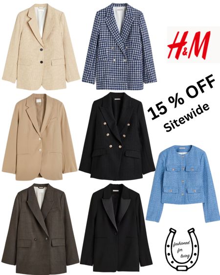 H&M Blazers

15 % off everything


Black blazer. Tuxedo blazer. Boucle blazer. Tweed blazer. Brown blazer. Blue blazer. Spring blazer. Affordable blazer. 

#LTKunder50 #LTKsalealert #LTKworkwear