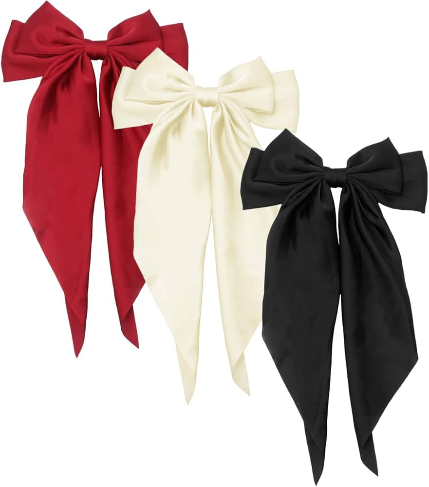 Hair Accessories - 3 Pcs Oversized Satin Hair Barrettes, Ribbon Bowknot Clips for Women | Amazon (US)