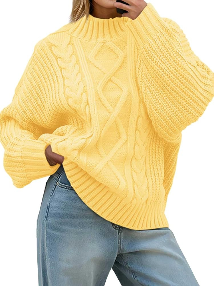 Saodimallsu Womens Oversized Cable Knit Sweaters 2025 Fall Winter Trendy Button Up Turtleneck Chu... | Amazon (US)
