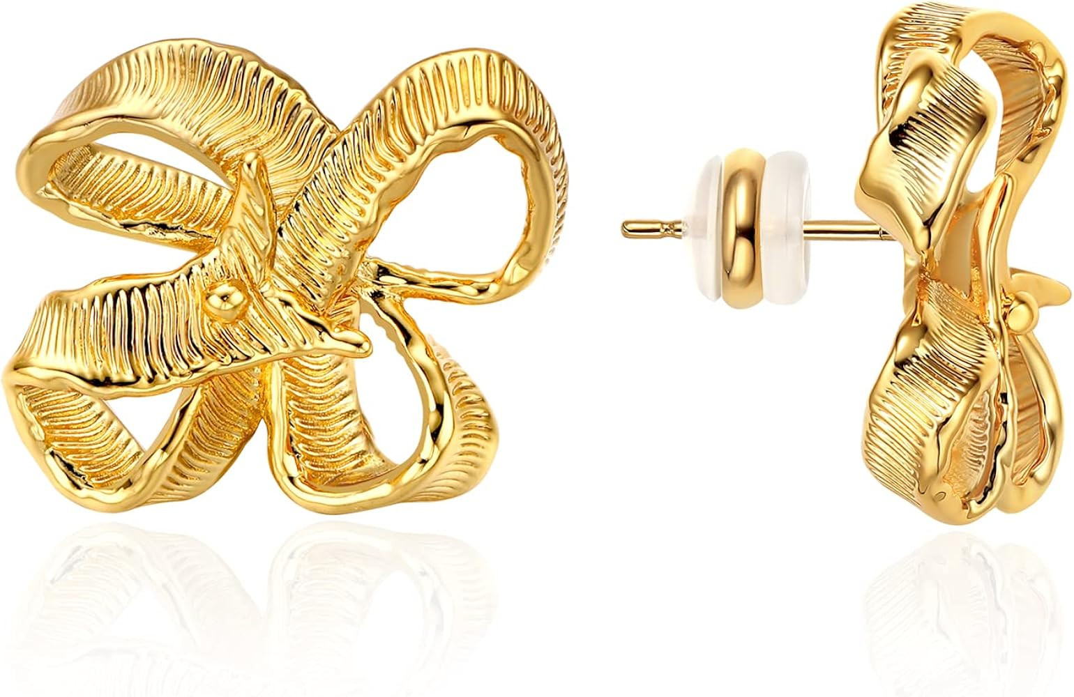 Statement Earrings for Women,Dainty 18k Gold plated Flat Square Bamboo Woven Metal Women's Ear Studs | Amazon (US)