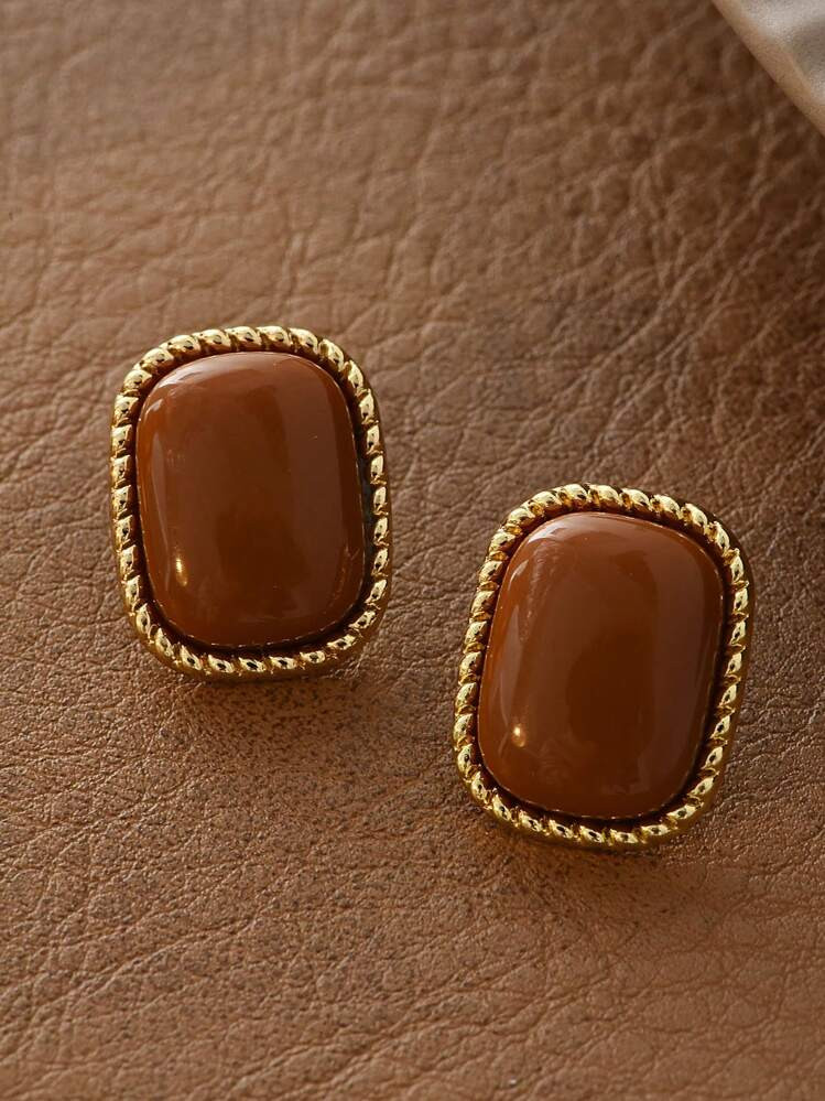 1 Pair Unique Retro Hong Kong Style Twisted Rectangle Geometric Earrings, Women | SHEIN