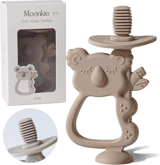 Moonkie Teething Toy, Safe & Easy to Hold BPA Free Silicone Teethers, 360\u00b0 Baby Toothbrush w... | Amazon (US)