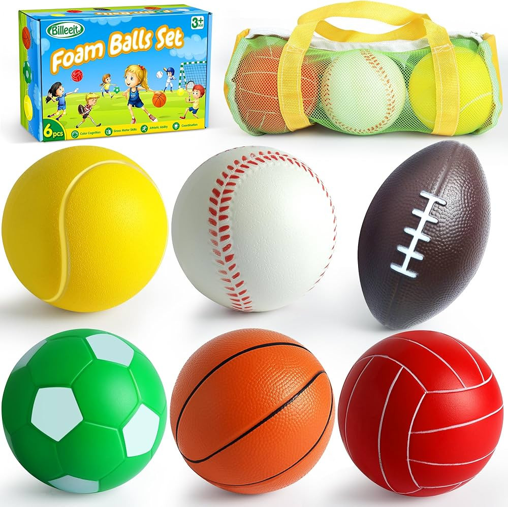 Mini Sports Balls Set for Toddler 1-3, First Sports Bag for Kids, Include 1 Each of 3.5" Foam Soc... | Amazon (US)