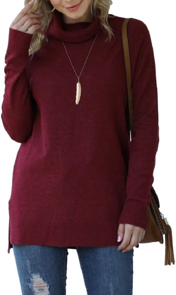 HWOKEFEIYU Women's Turtleneck Long Sleeve Pullover Sweater | Amazon (US)