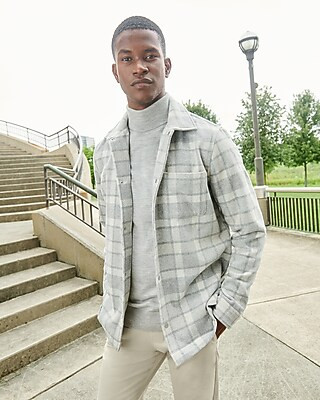 Slim Plaid Wool Blend Shirt Jacket | Express