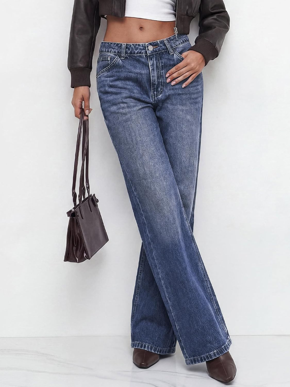 BTFBM Women High Waisted Casual Wide Leg Jeans Trendy Stretchy Denim Pants | Amazon (US)