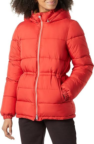 Amazon.com: Amazon Essentials Women's Heavyweight Puffer Jacket with Drawstring Waist, Metallic T... | Amazon (US)