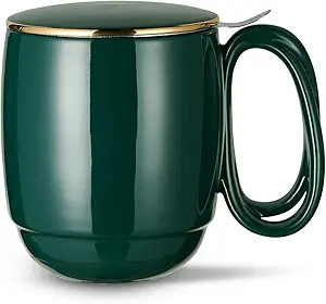 ZENS Tea Cup with Infuser and Lid, 16 Ounces Entwined Handle Loose Leaf Tea Steeper Mug with Gold... | Amazon (US)