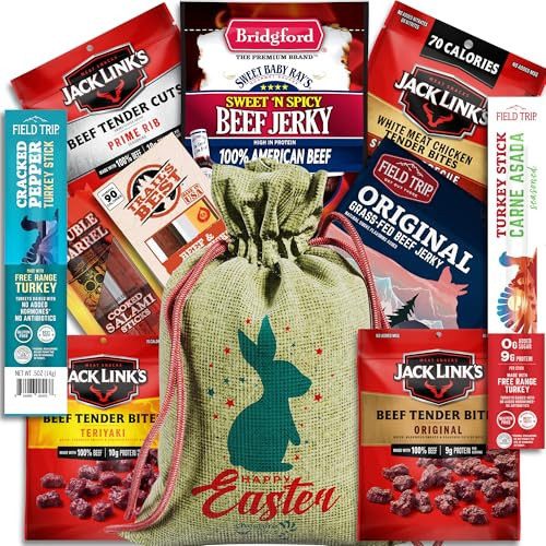 Beef Jerky Easter Basket For Men & Women - Easter Baskets for Adults Filled With Jerky Variety Pack In Handmade Jute Bag - Adult Easter Gift For Men & Families, Adult Easter Basket by Cheshire Gifts | Amazon (US)