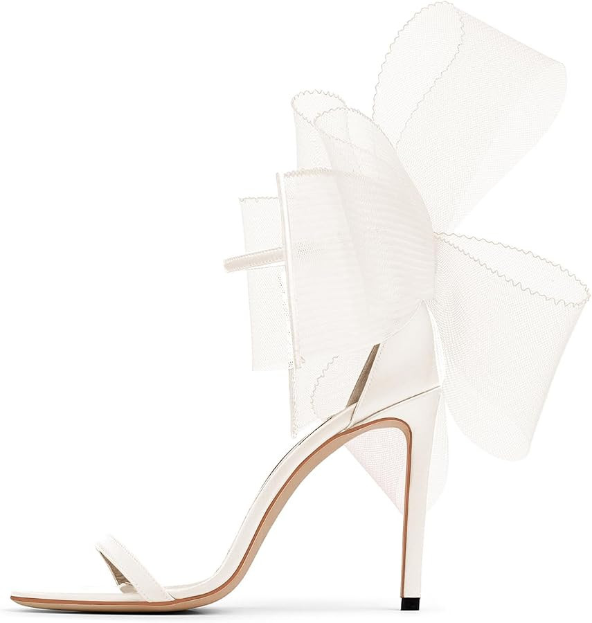 Coutgo Women's Bow Heels Open Toe Stiletto Heels One Strap Bridal Wedding Asymmetric Non-Removabl... | Amazon (US)
