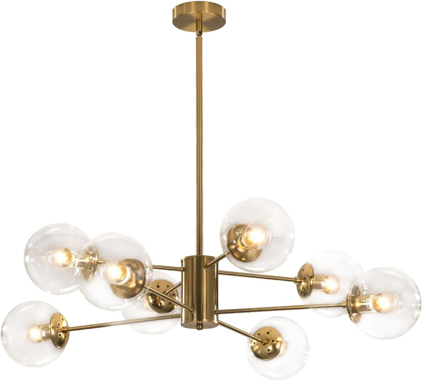 BOKT Bright 8-Lights Sputnik Chandelier, Dining Room Modern Clear Glass Globe Chandelier, Adjustable Height Mid Century Semi Flush Kitchen Island Ceiling Pendant Light with 19.6" Hanging Rods | Amazon (US)