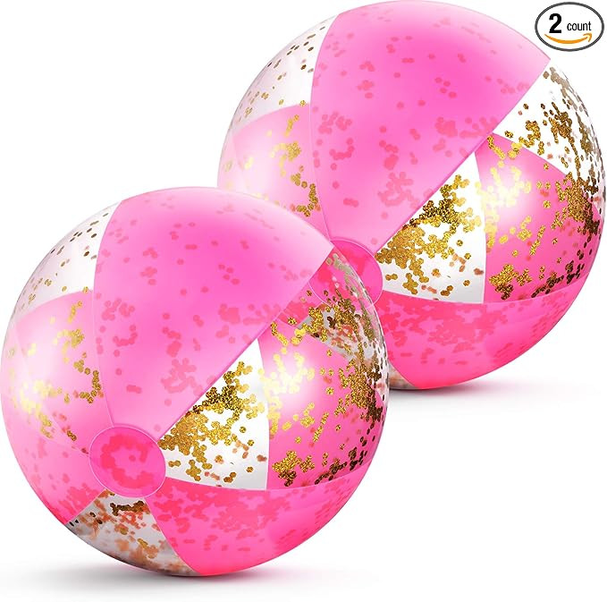BBTO 16 Inch Inflatable Glitter Beach Ball Confetti Balls Swimming Pool Balls Pink Beach Balls fo... | Amazon (US)
