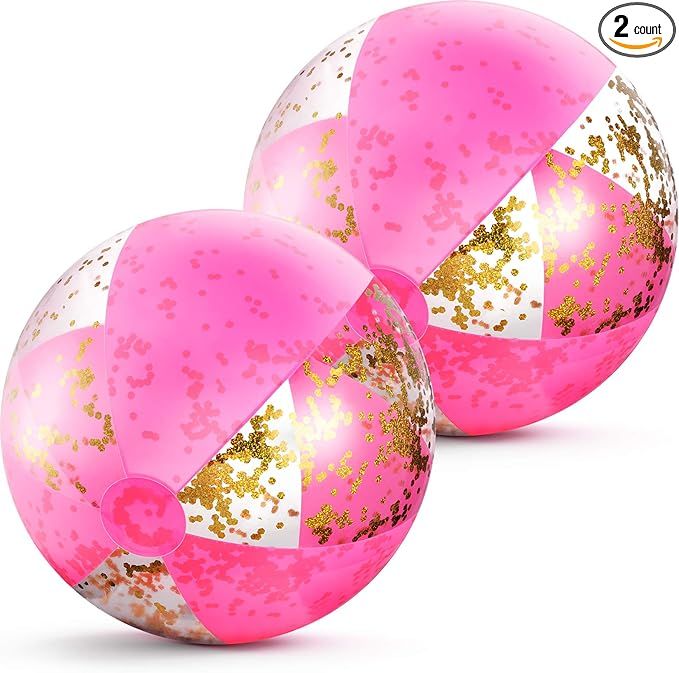 16 Inch Inflatable Glitter Beach Ball Confetti Beach Balls Swimming Pool Party Balls Pink Beach S... | Amazon (US)