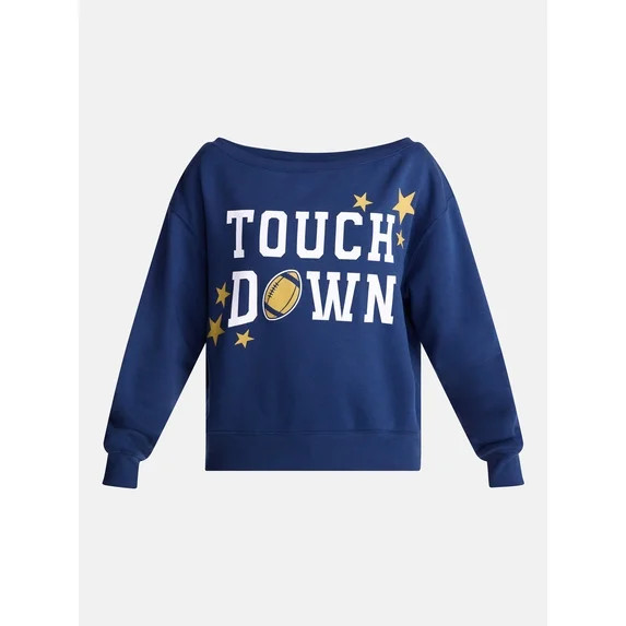 No Boundaries Off the Shoulder Sweatshirt with Long Sleeves, Midweight, Women’s XXS-4X | Walmart (US)