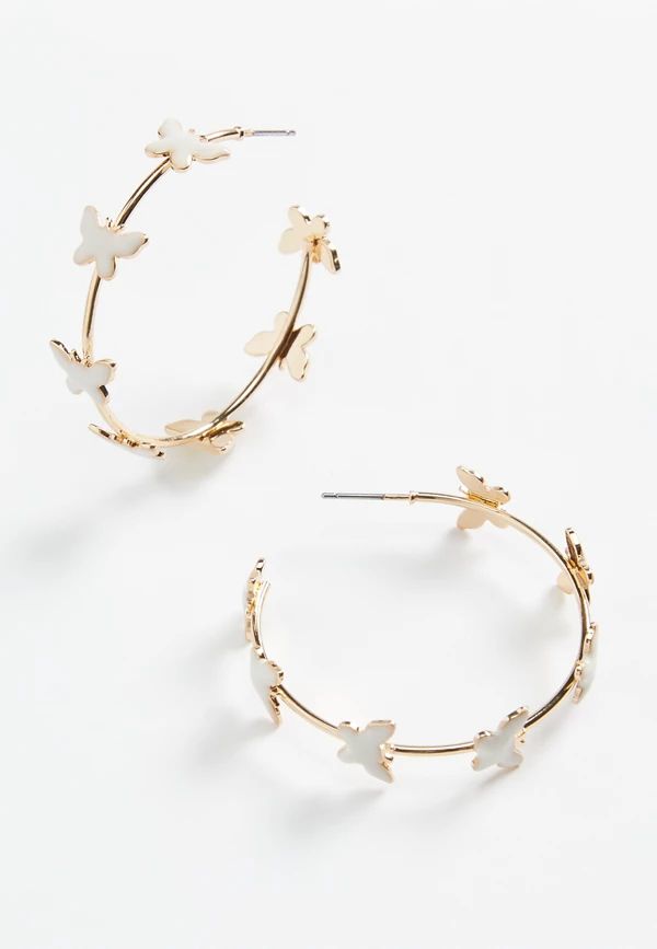 Gold Butterfly Hoop Earrings | Maurices