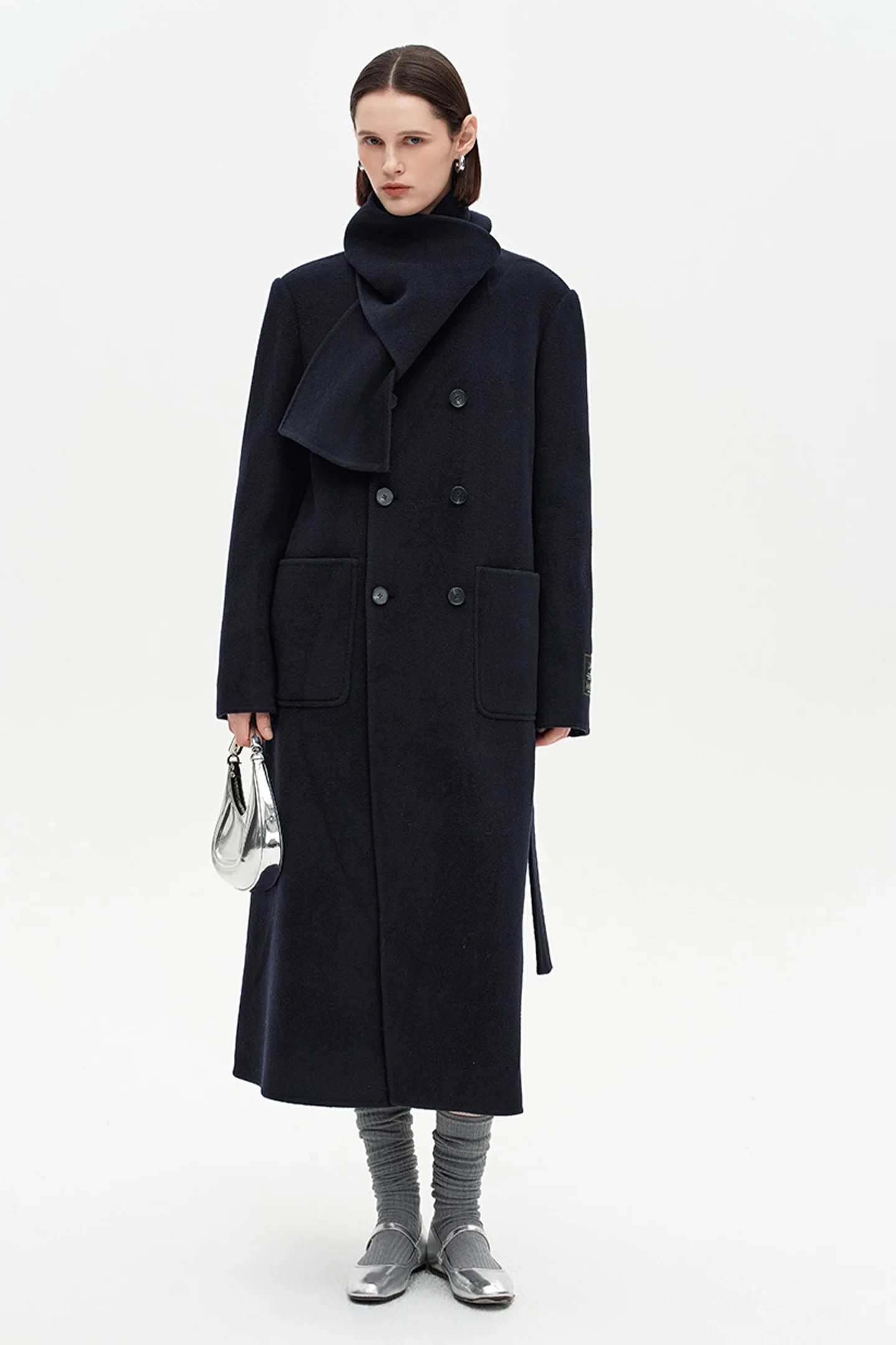 SELFWHO 100% Wool Long Scarf Collar Coat | SELFWHO