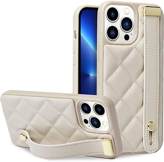 ZVE iPhone 13 Pro Max Case with Strap, Luxury Shockproof Quilted Leather Case with Stand for Wome... | Amazon (US)