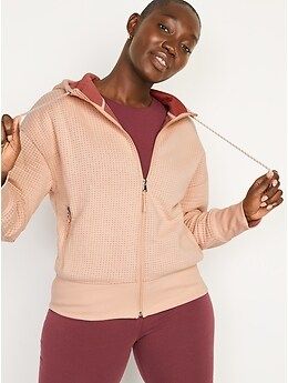 Dynamic Fleece Textured Jacquard Zip Hoodie for Women | Old Navy (US)