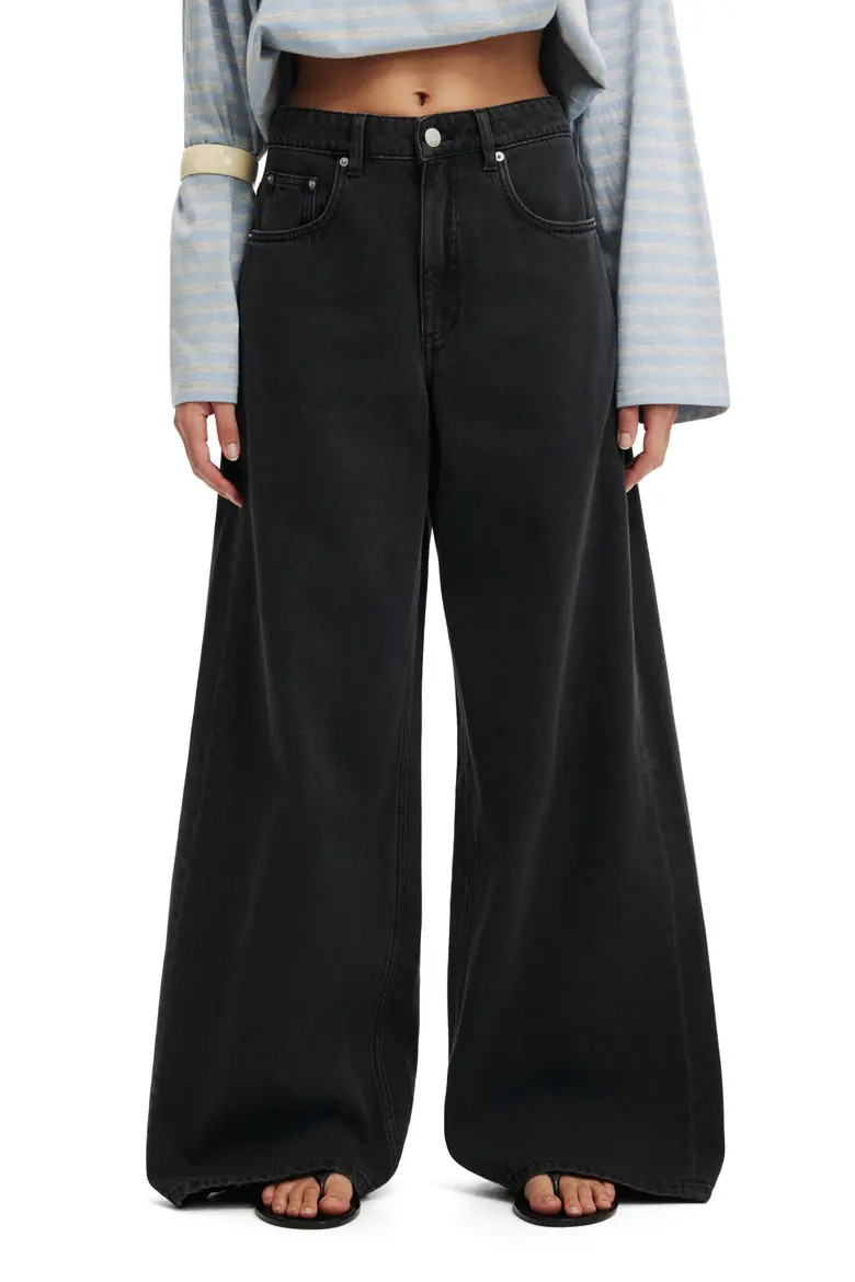 Cotton On High Waist Wide Leg Jeans in Leo Black at Nordstrom, Size 12 | Nordstrom