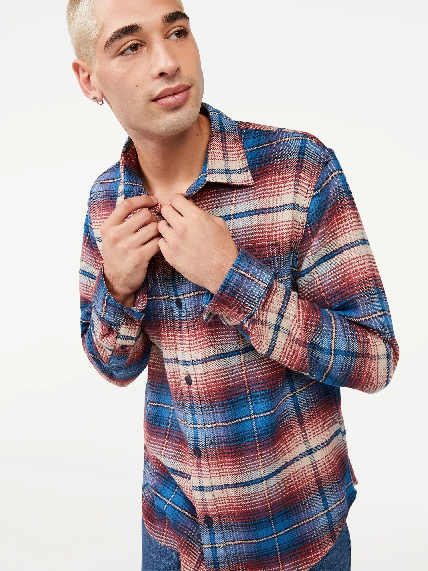 Free Assembly Men's Two-Pocket Flannel Shirt - Walmart.com | Walmart (US)