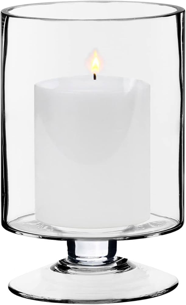 CYS EXCEL Glass Hurricane Pillar Candle Holder (H:8" W:4.75") | Multiple Size Choices Short Stem ... | Amazon (US)