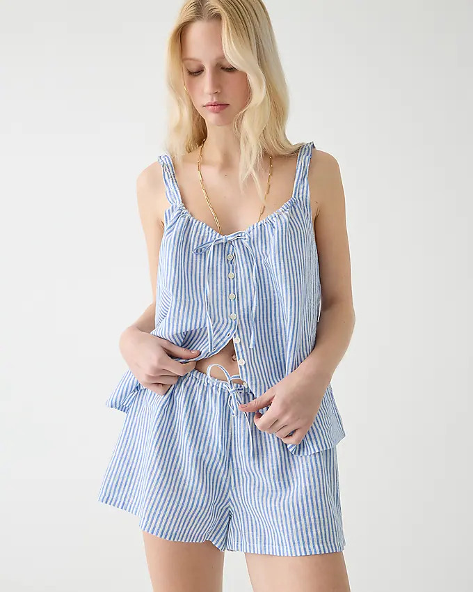 Camisole pajama short set in striped linen-cotton blend | J. Crew US