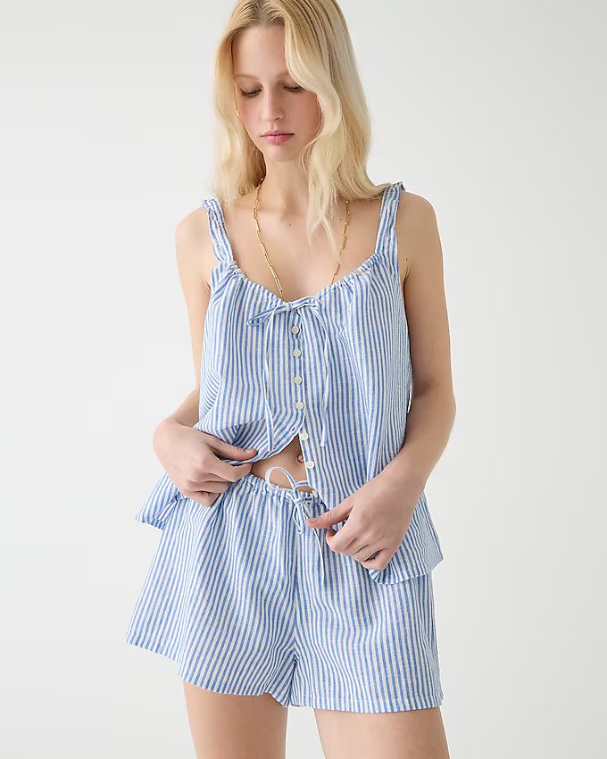 Camisole pajama short set in striped linen-cotton blend | J.Crew US