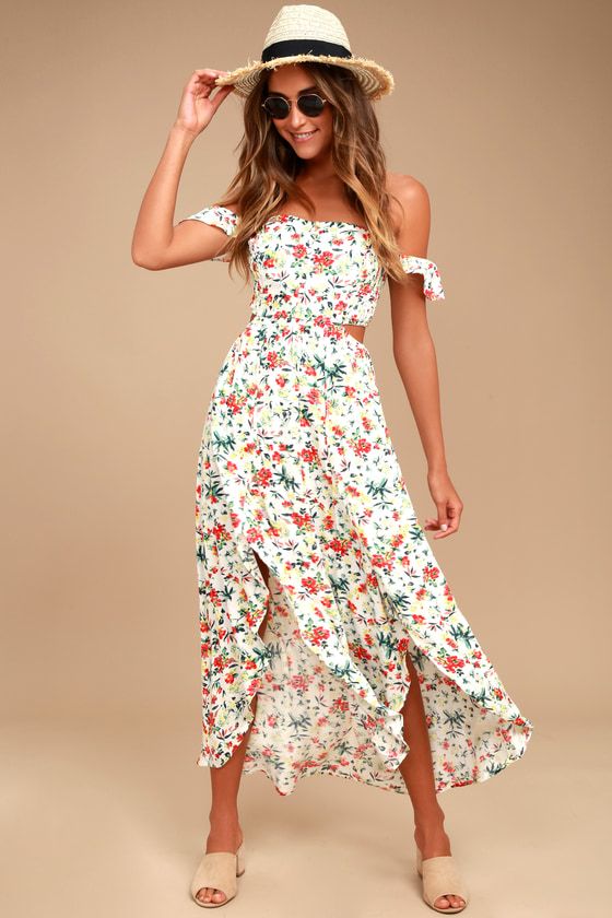 Easy on the Eyes Cream Floral Print Off-the-Shoulder Maxi Dress | Lulus (US)