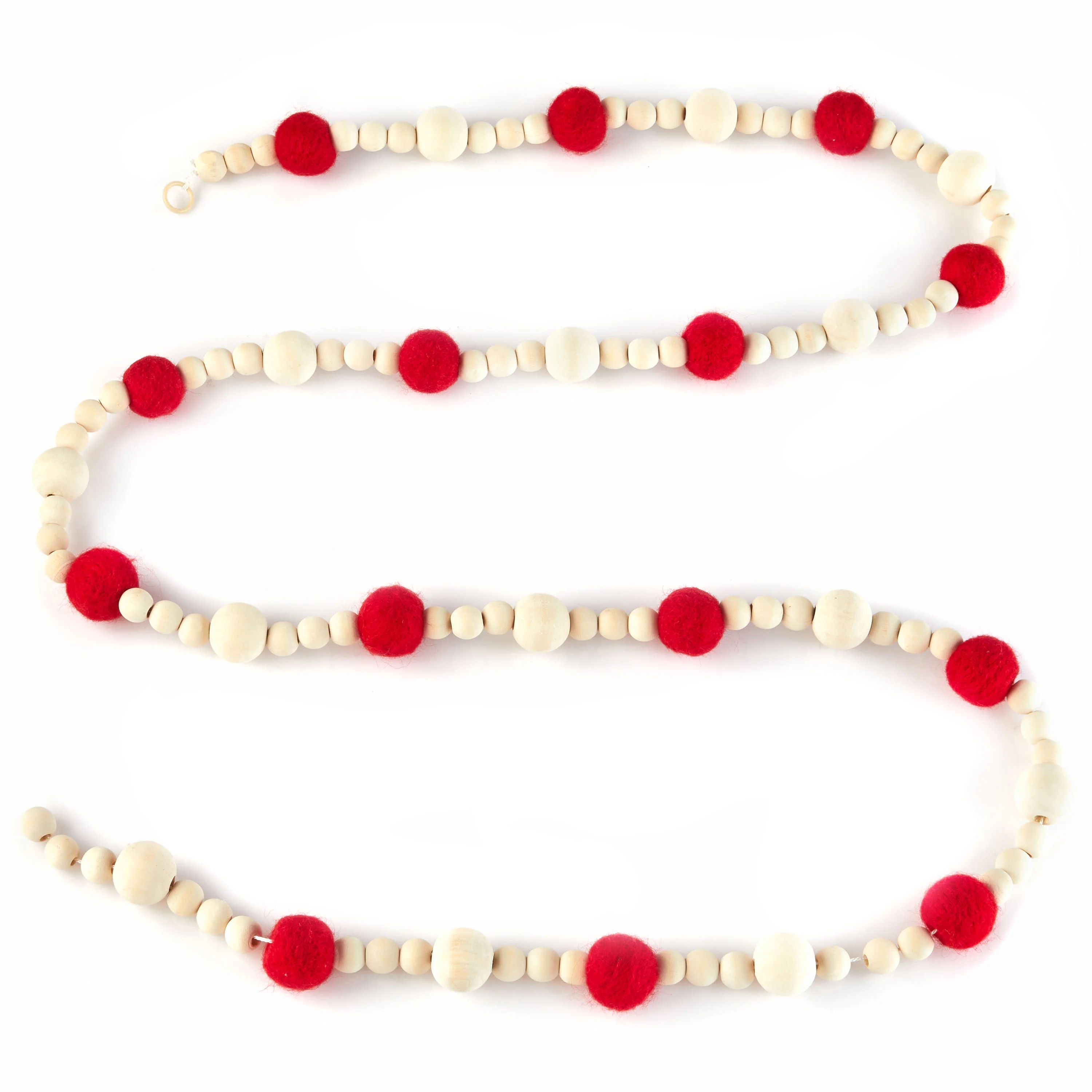 Holiday Time Natural Wood Bead and Red Felt Ball Garland, 6' | Walmart (US)