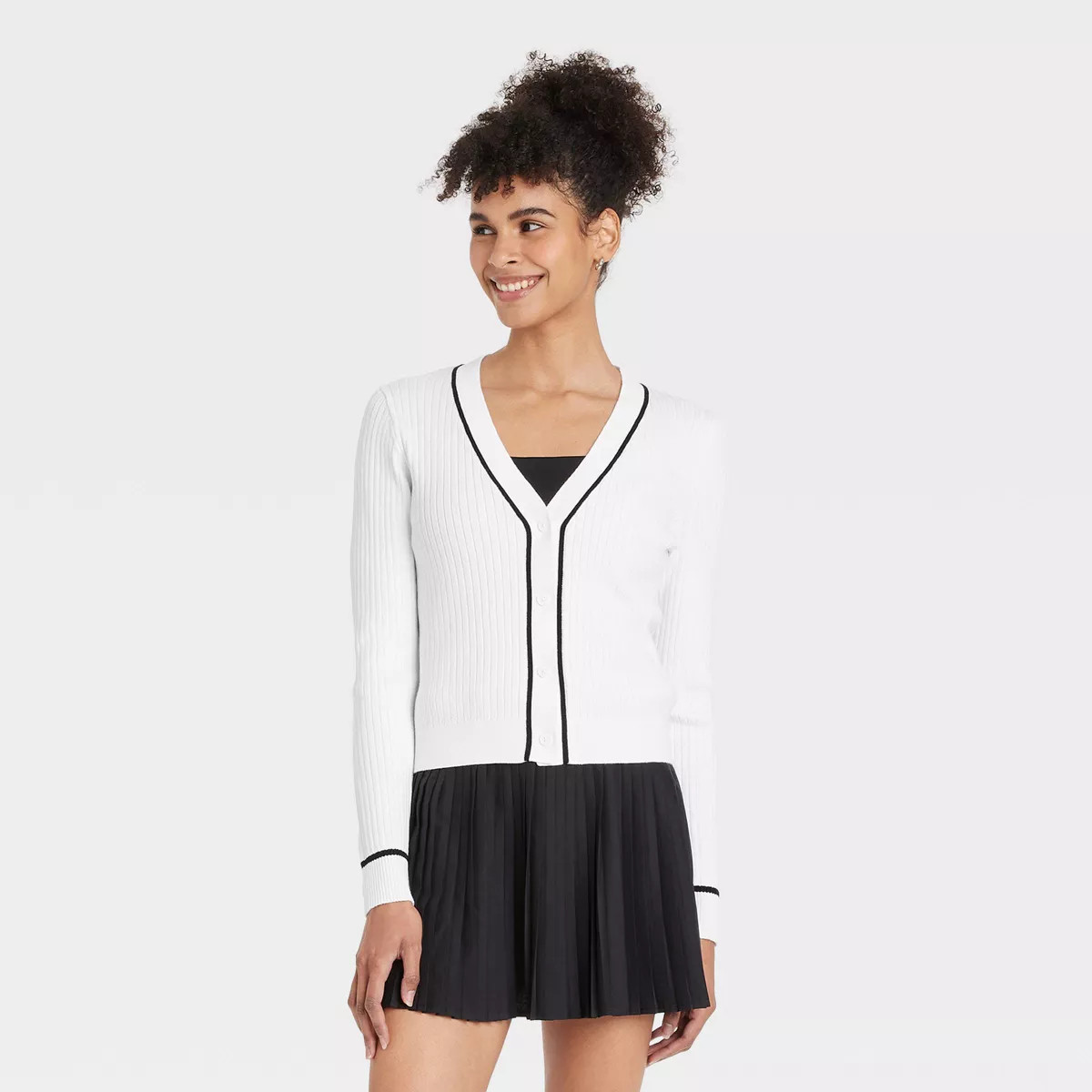 Women's Tipped Ribbed Cardigan Sweater - All In Motion™ White M | Target
