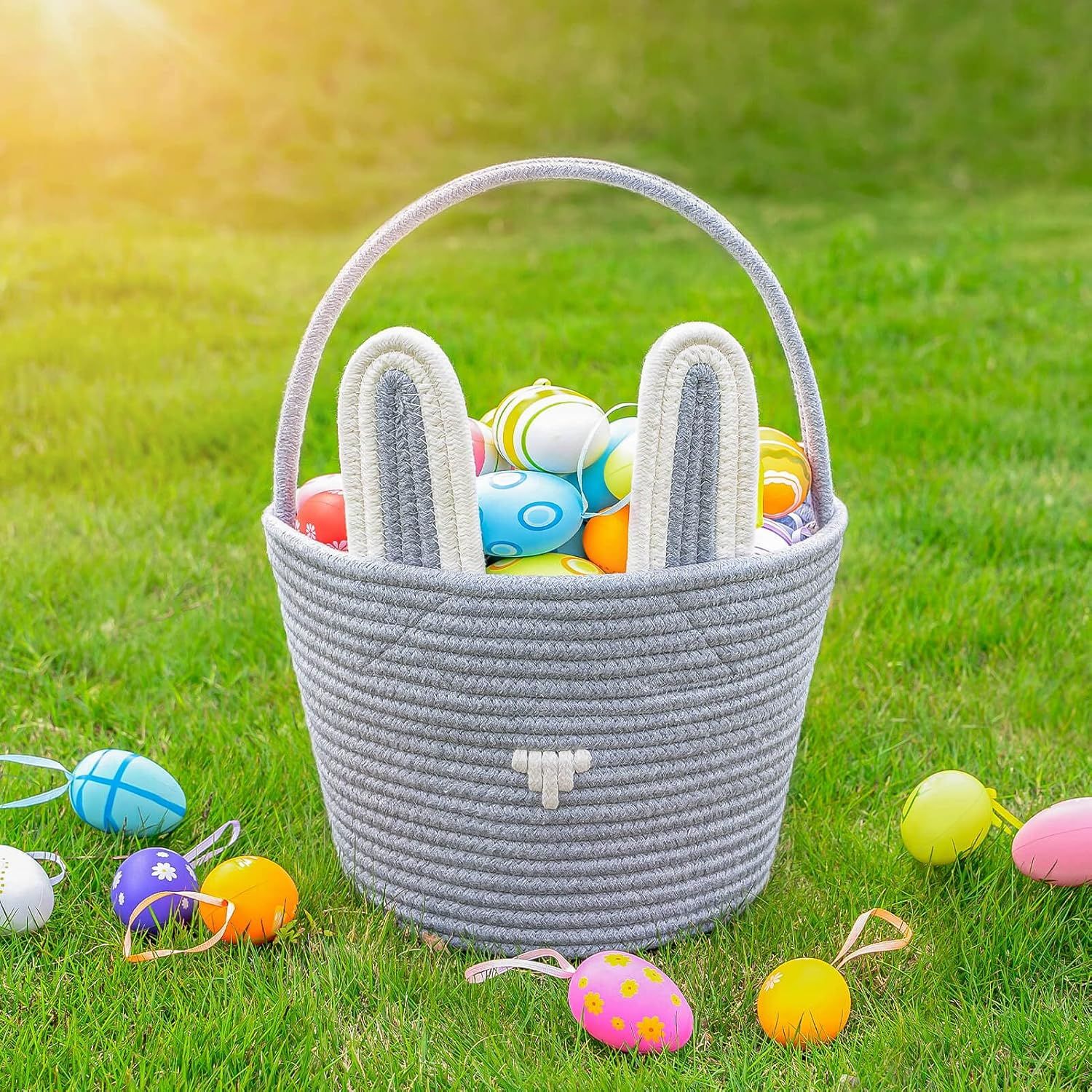 CubesLand Grey Easter Bunny Basket Egg Bags for Boys Kids Children, Candy Egg Easter Basket Rabbi... | Amazon (US)