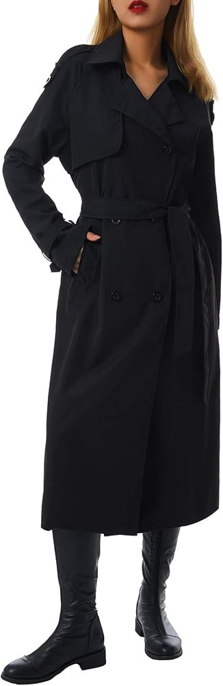 Rteyno Women Double Breasted Long Trench Coat, Classic Lapel Long Autumn Jacket Windproof Overcoa... | Amazon (US)