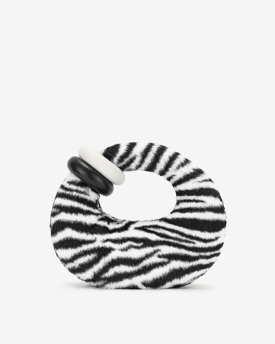 Abacus Zebra Print Faux Fur Top Handle Bag - Black & White | JW PEI US