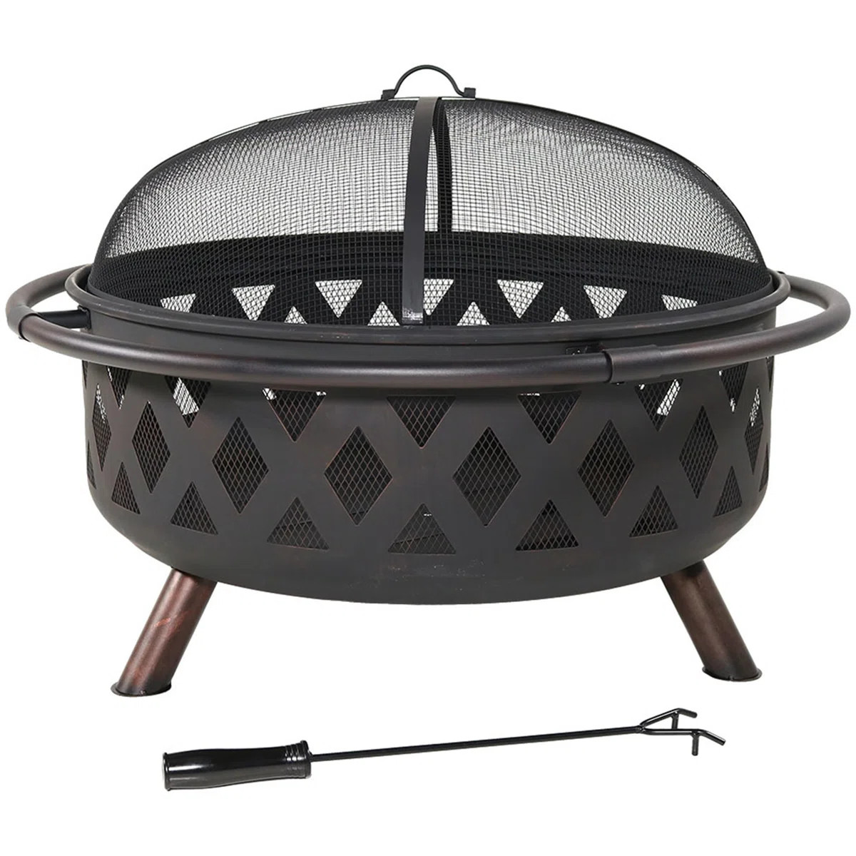 Jahidul Crossweave Round Wood-Burning Steel Outdoor Fire Pit with Screen | Wayfair North America